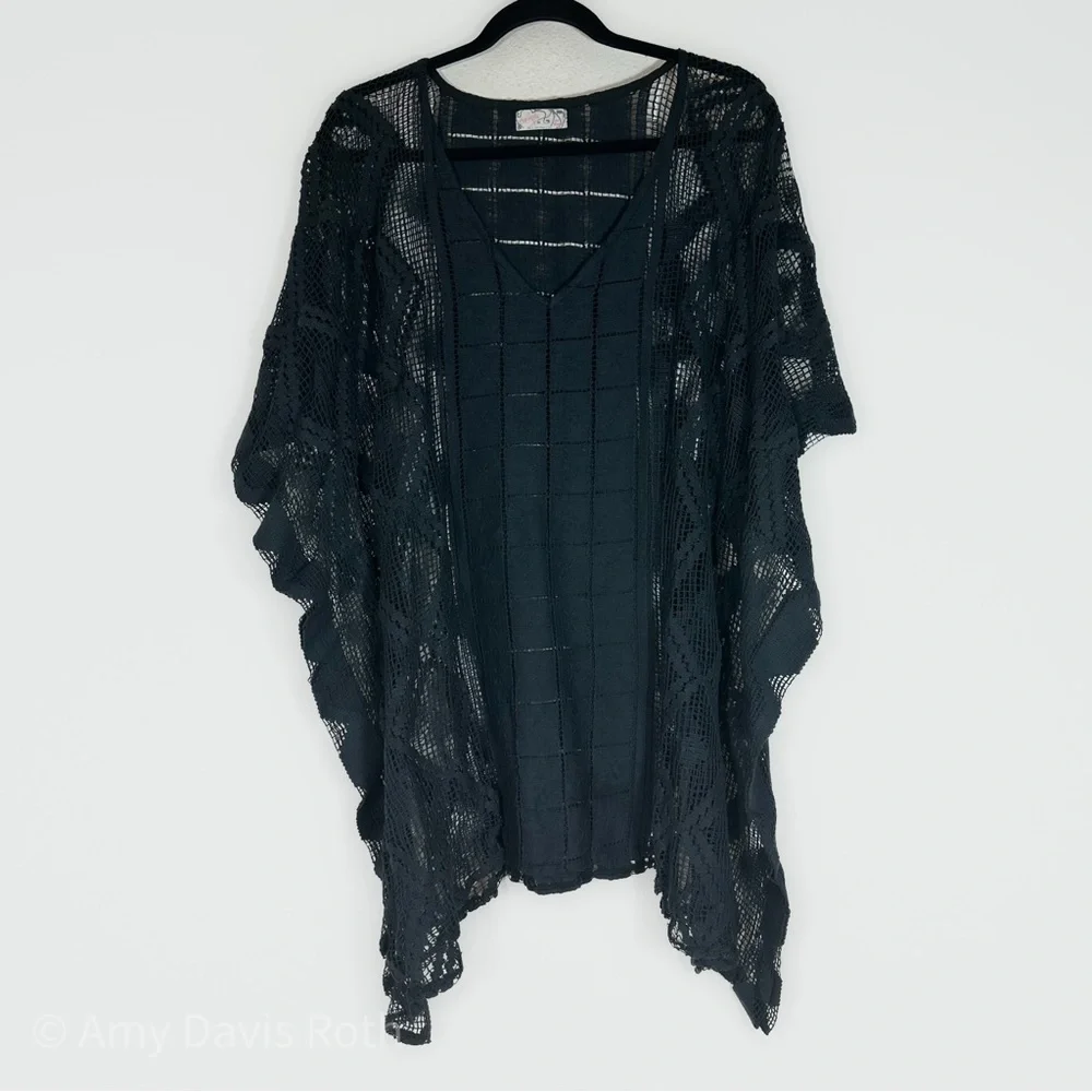 Free People Sunshine Crochet Kaftan in Black NWT